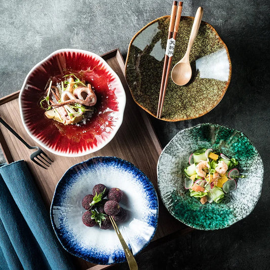 Japansk keramisk nudelskål med lotusmönster salladsskål