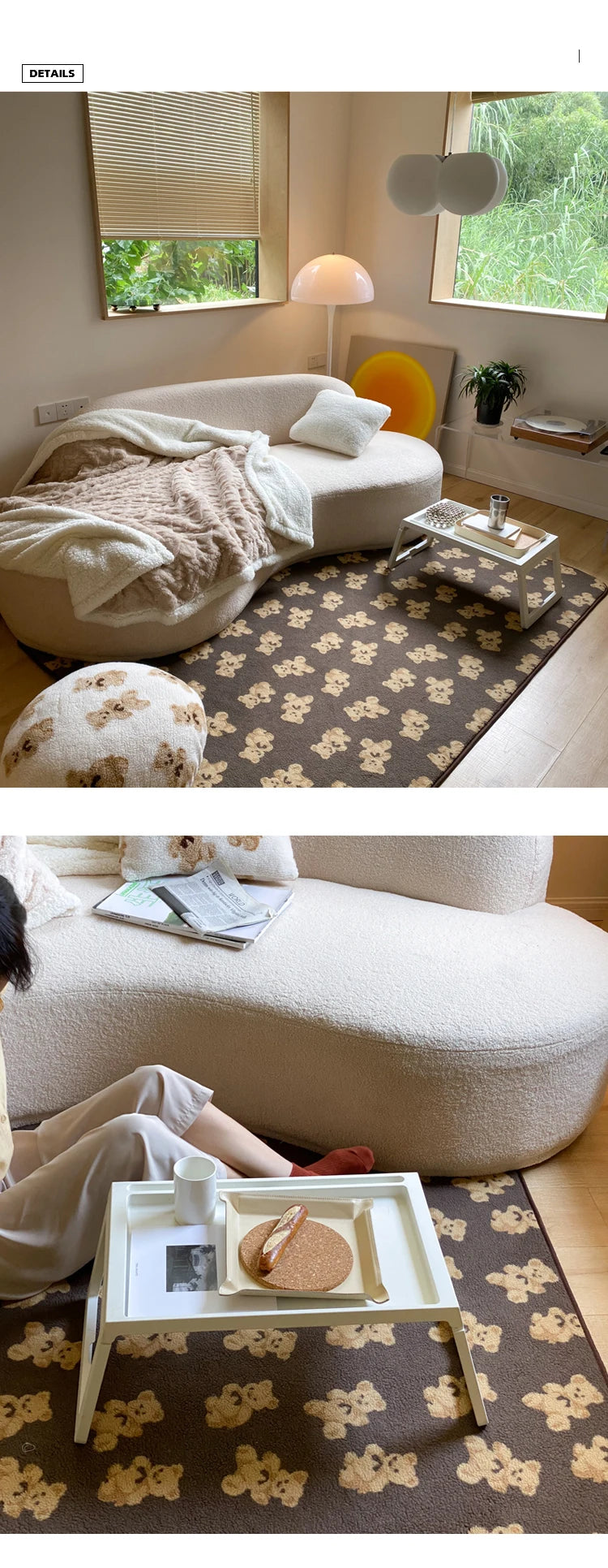 Checkerboard Plush Area Rug Japanese Style Minimalist