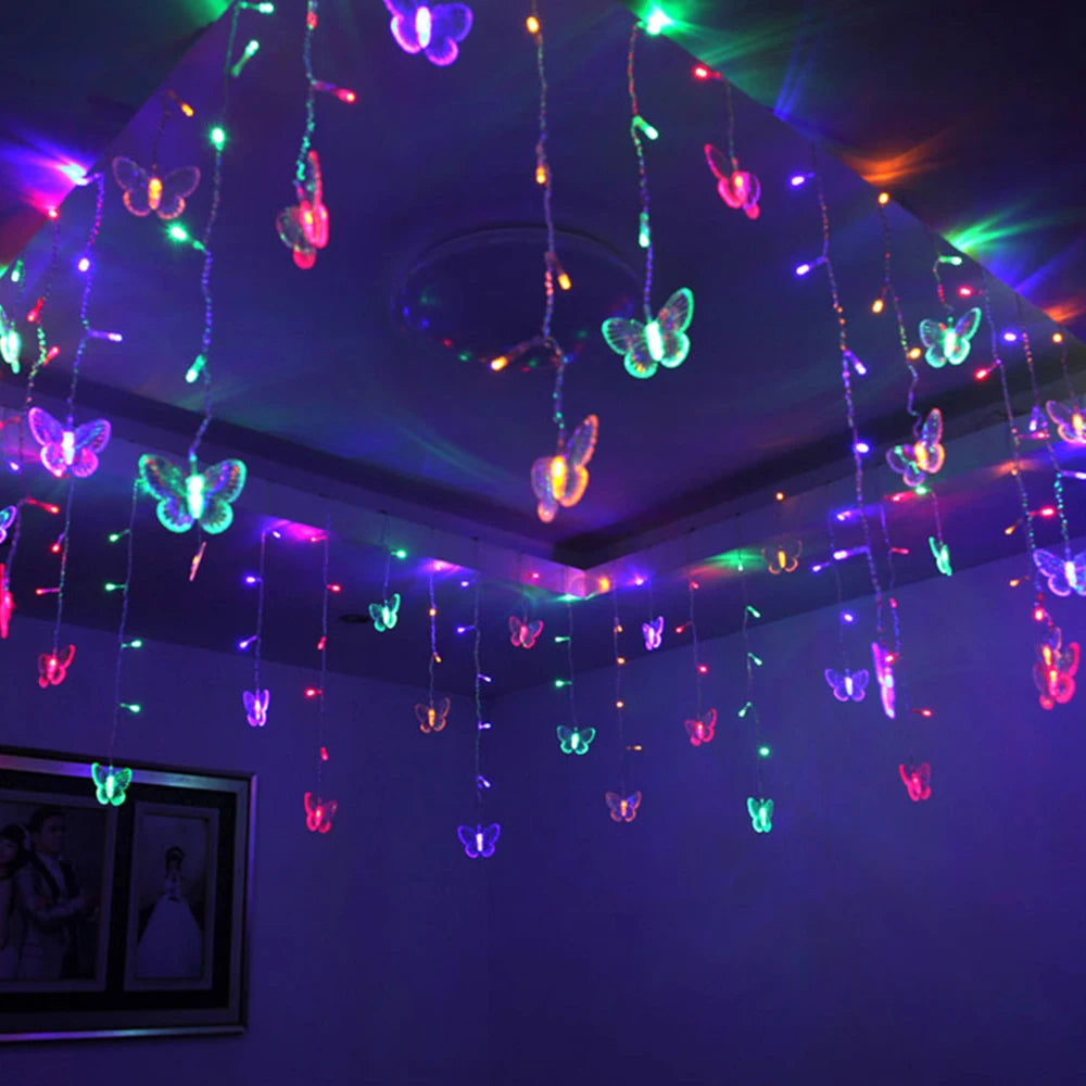 3.5m LED Butterfly Fairy Curtain Lights - Waterproof Christmas String Lights for Home Decor, Wedding & Holiday Parties, 110V/220V