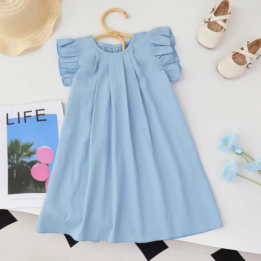 Soft girls' dress - princess, pleated, round-necked, polyester, summer party wear