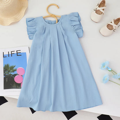 Soft girls' dress - princess, pleated, round-necked, polyester, summer party wear