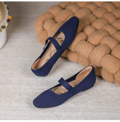 Stretchy Women Mary Jane Flats - Ribbed Knit For Spring