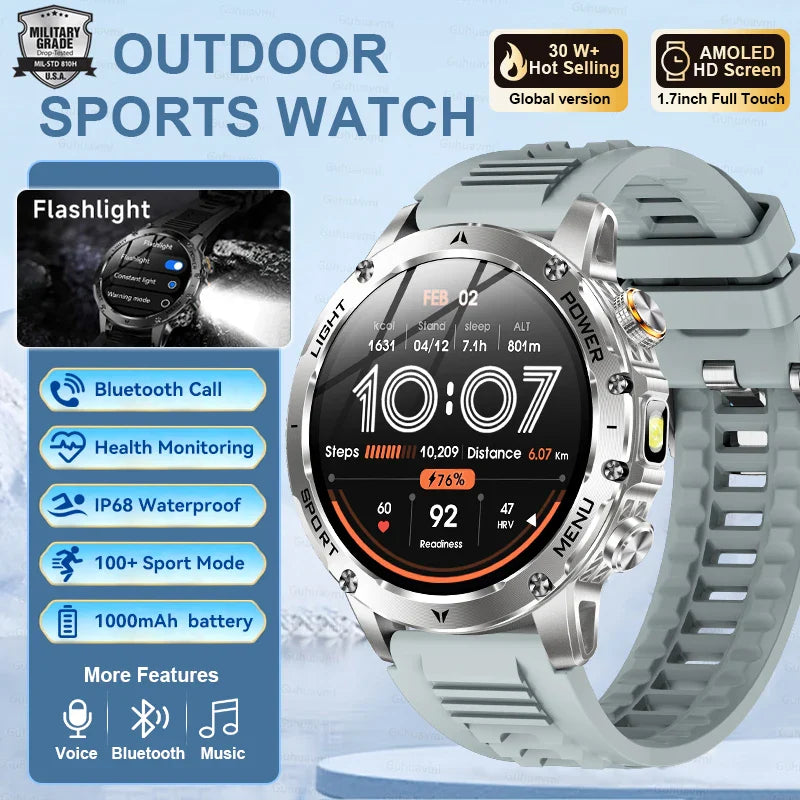 Smartwatch Rugged Outdoor GPS – 1.7 Inch AMOLED, Fall 2025 Trend, 1000mAh Battery, IP69K Waterproof, Bluetooth Calling