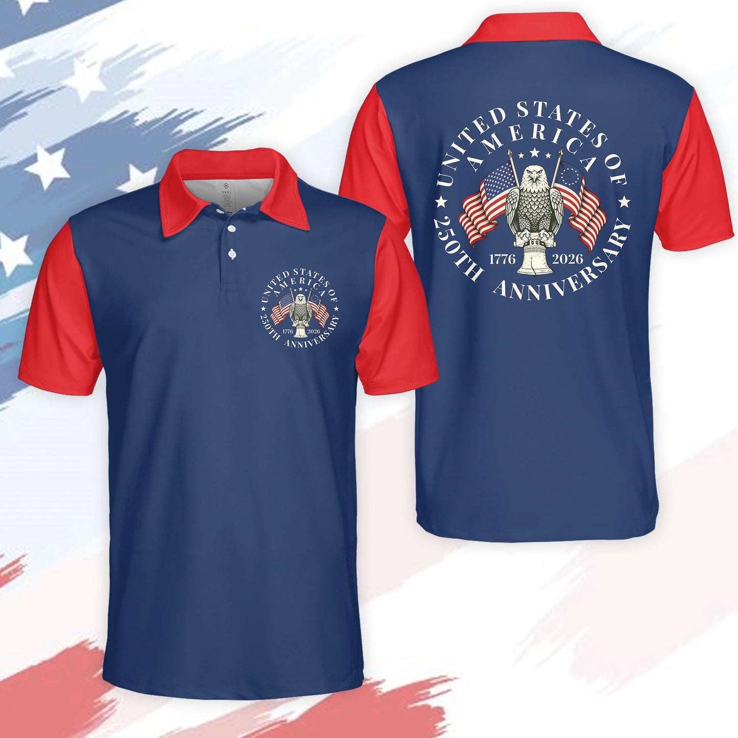 Breathable men's golf polo shirt - short sleeve, cotton blend, for patriotic events