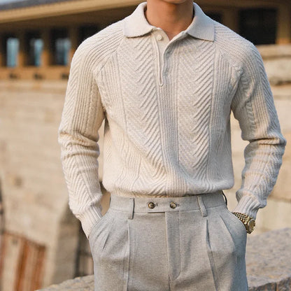 Warm Refined Men's Polo Sweater - Relaxed Cut, Knit, Winter