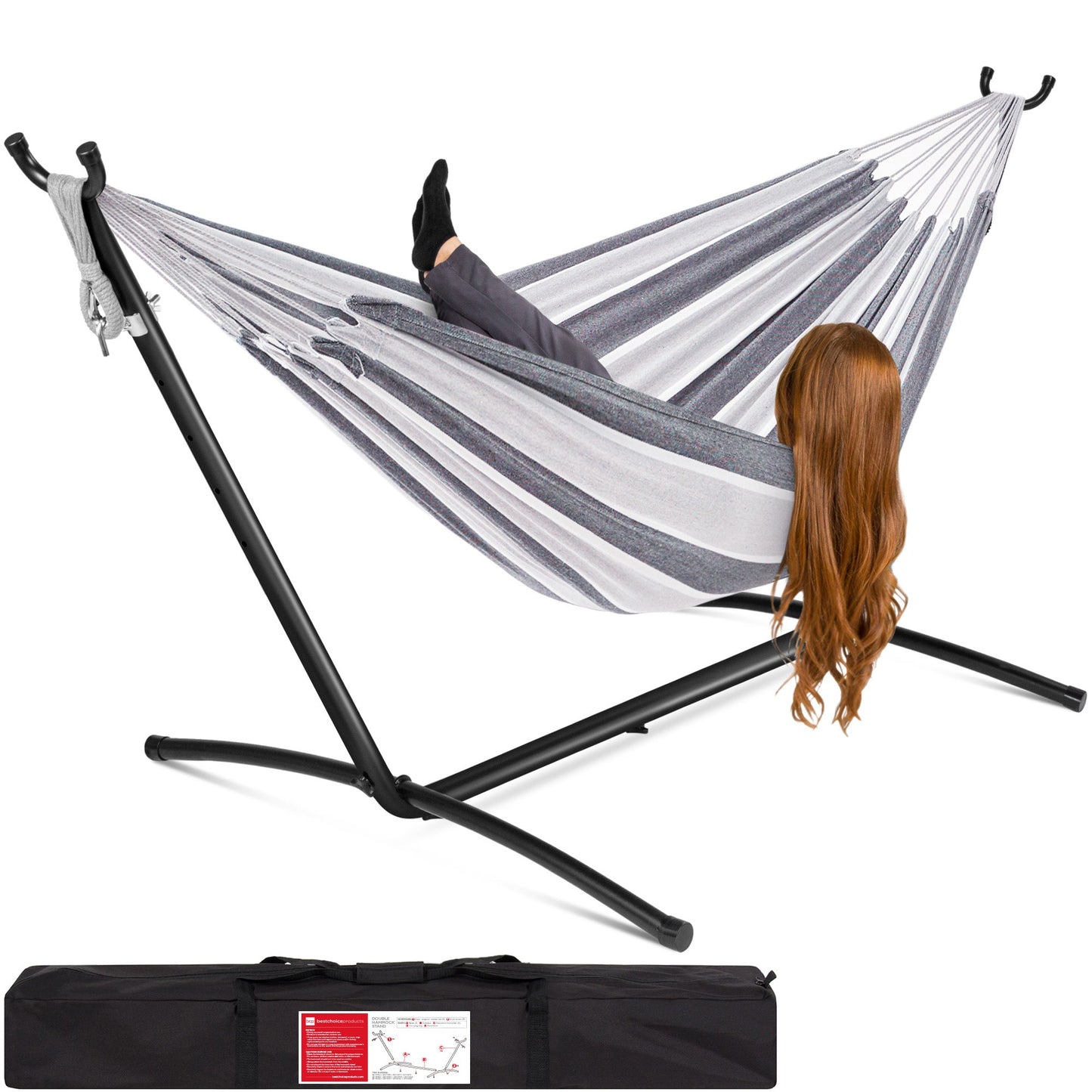 Double Hammock Heavy-Duty with Stand & Bag - 450 lb Capacity for Camping