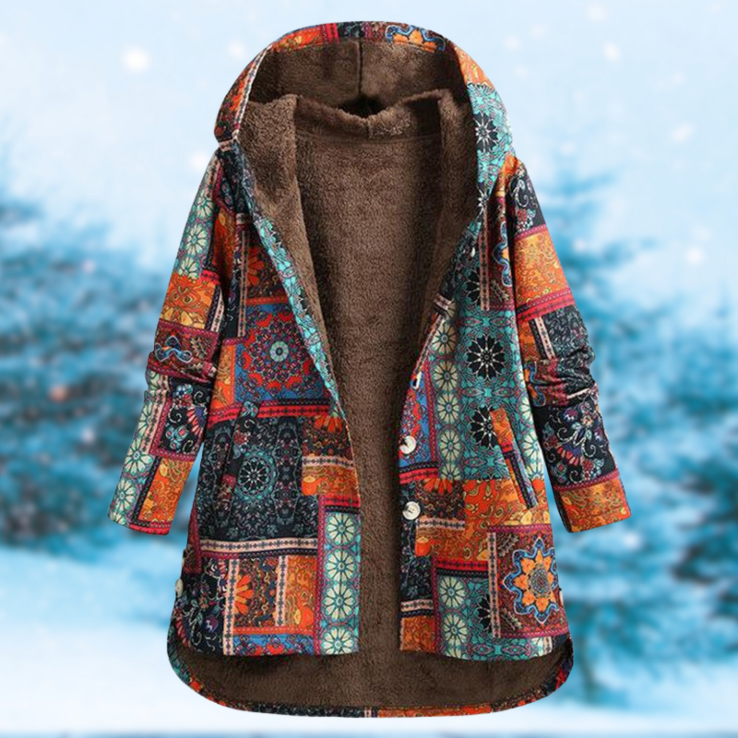 Warm Women's Hooded Pullover - A Line Boho Coat, Faux Fur