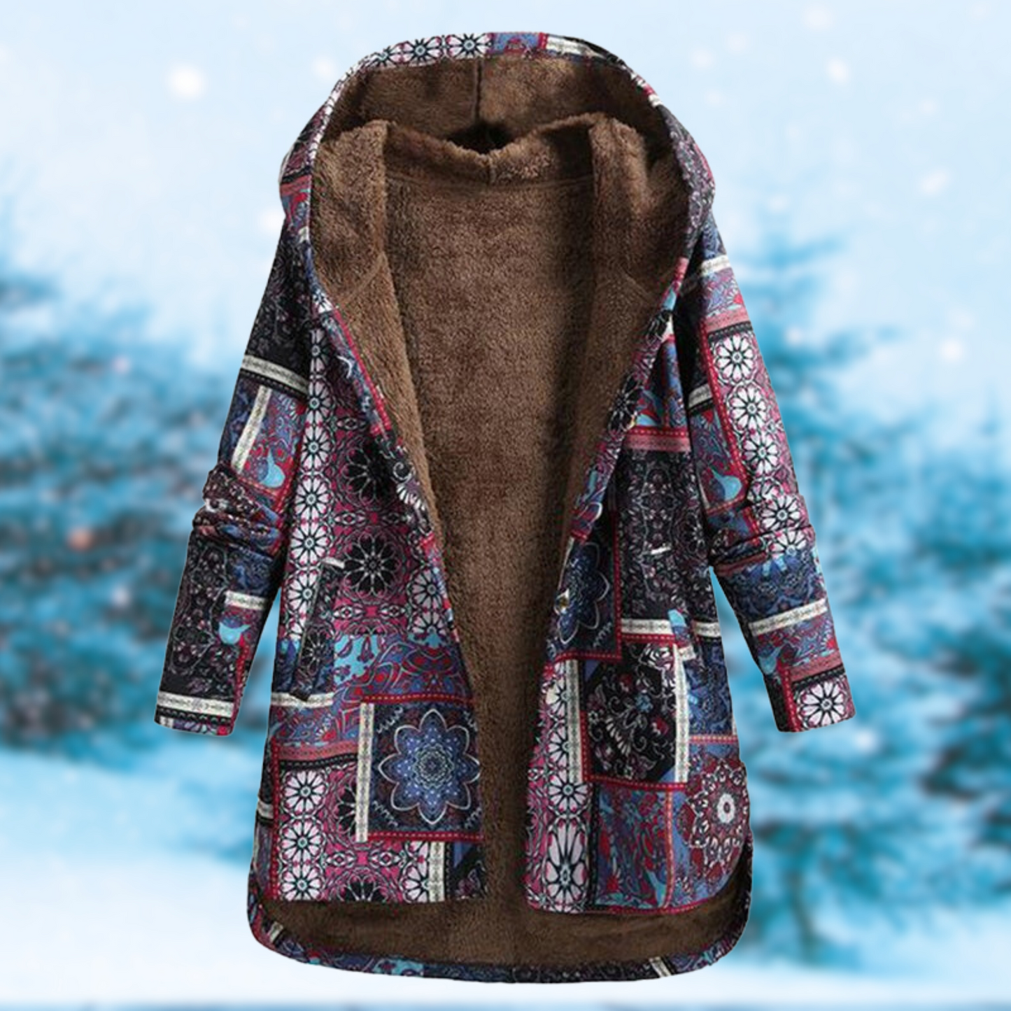 Warm Women's Hooded Pullover - A Line Boho Coat, Faux Fur
