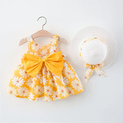 Weiches Baby-Mädchenkleid – floraler A-Linien-Schnitt, fließende Baumwoll-Polyester-Mischung, für Sommer-Strandparty