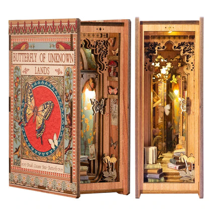 DIY bogkrog sæt træ miniature hyldeinlæg roombox dukkehus model ferie 2025 hyggeligt bibliotek gave