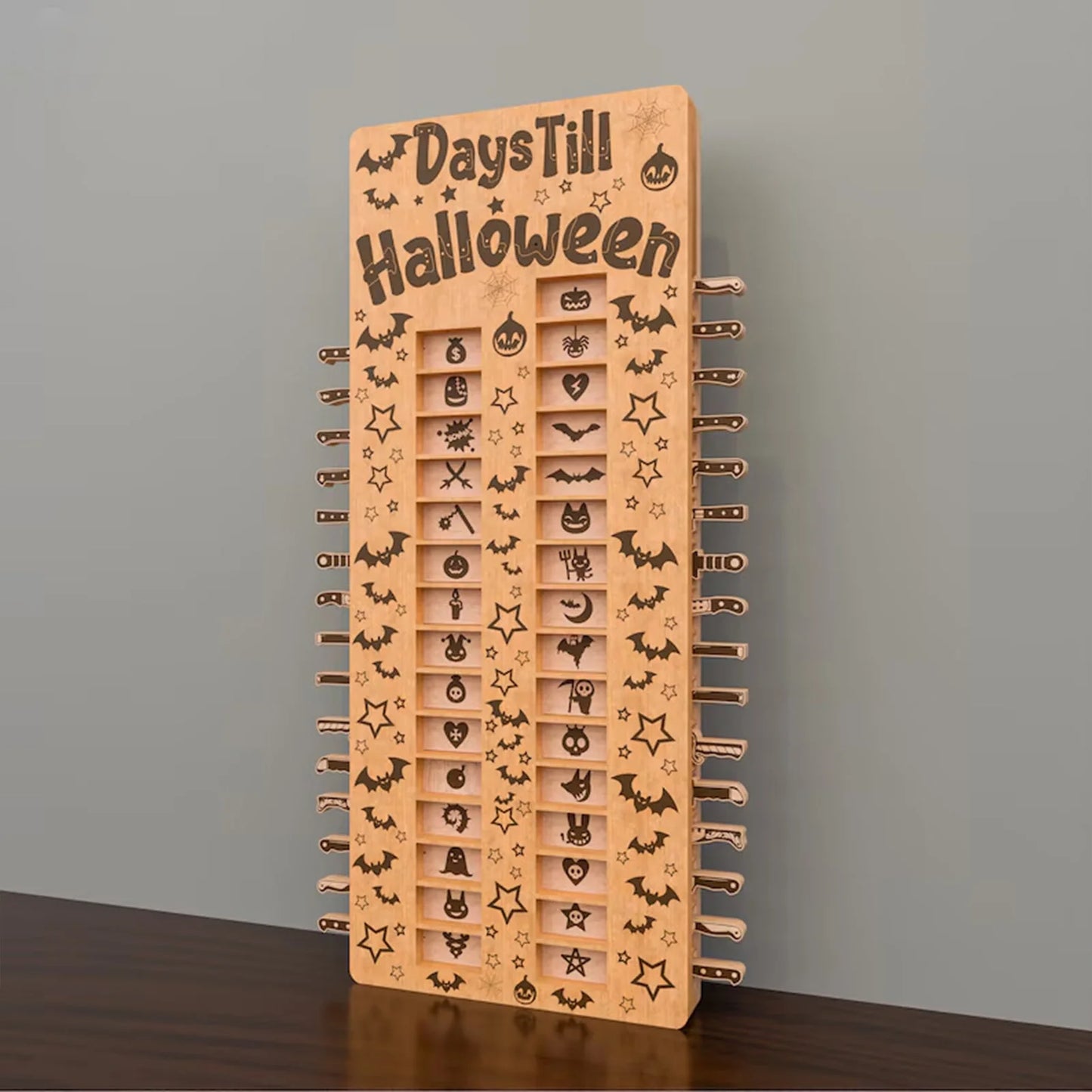 Calendario dell'Avvento di Halloween in Legno 31 Giorni Conto alla Rovescia Artigianale
