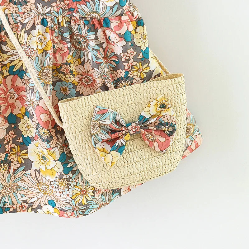 Soft Cozy Baby Girl Dress - Floral Flutter Sleeve, Polyester, For Summer Outings And Playtime