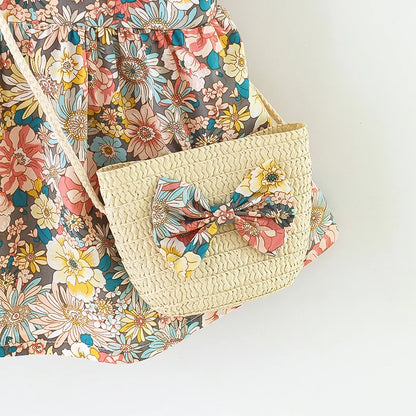 Soft Cozy Baby Girl Dress - Floral Flutter Sleeve, Polyester, For Summer Outings And Playtime
