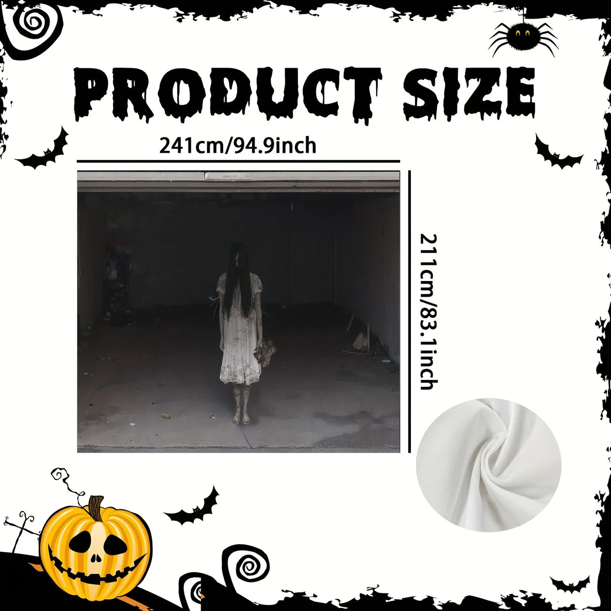 Halloween-spandoek met geest en zombie voor garagedeur, binnen- en buitendecoratie voor Halloweenfeest 2026