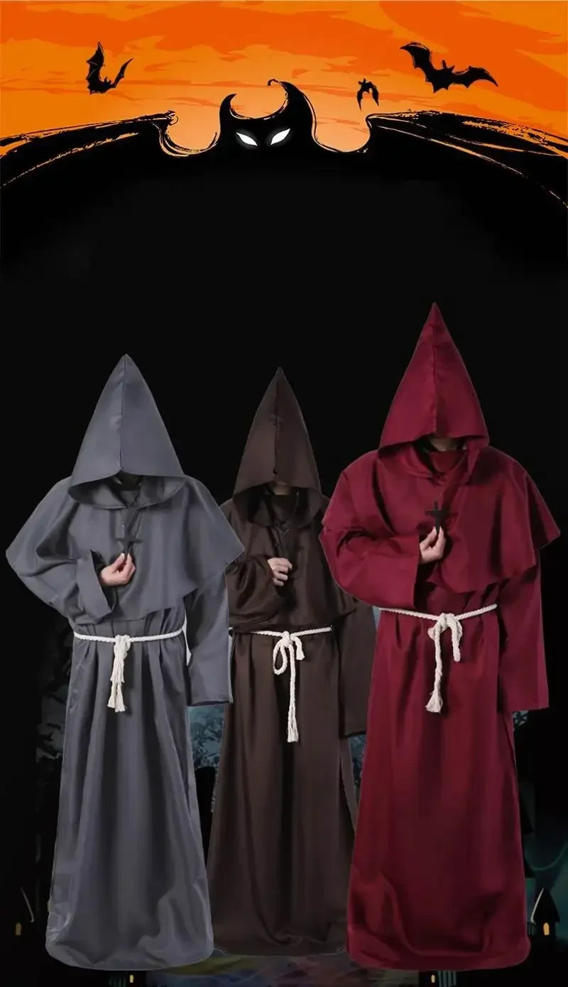 Middeleeuwse monnikenmantel met kap, tovenaarstovenaar-riddercape, Halloween-cosplaykostuum voor volwassenen 2026
