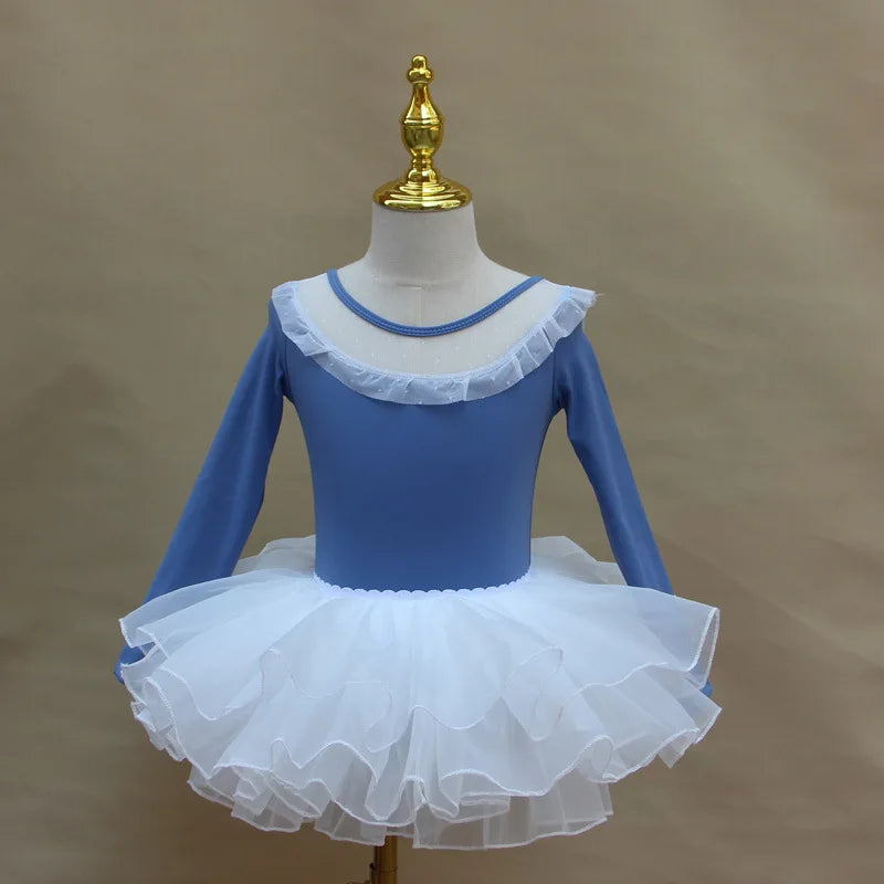 Set body leggero da balletto per ragazze - top con maniche a sbuffo, gonna tutu in tulle, poliestere, per lezione di danza