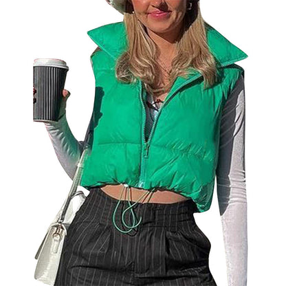 Warm Women’s Puffer Vest - Cropped Boxy, Polyester, Winter