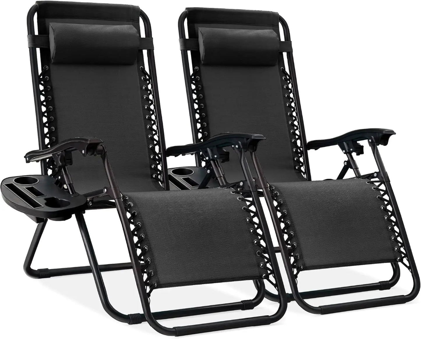 Adjustable Steel Mesh Zero Gravity Lounge Chairs with Cup Holders & Pillows - Portable Recliners for Outdoor Relaxation and Comfort