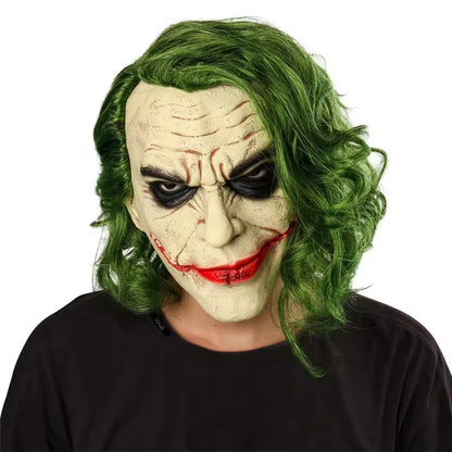 Latex cosplaymasker van de Joker-clown met groene haarpruik voor volwassenen, Halloween-kostuumrekwisiet 2026