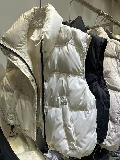 Warm Women’s Down Vest - Stand Collar, Duck Down, Winter