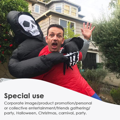 Opblaasbaar zwart gewaad met spookmasker, kostuumaccessoire voor volwassenen, Halloween, carnaval en gemaskerde cosplayfeesten 2026