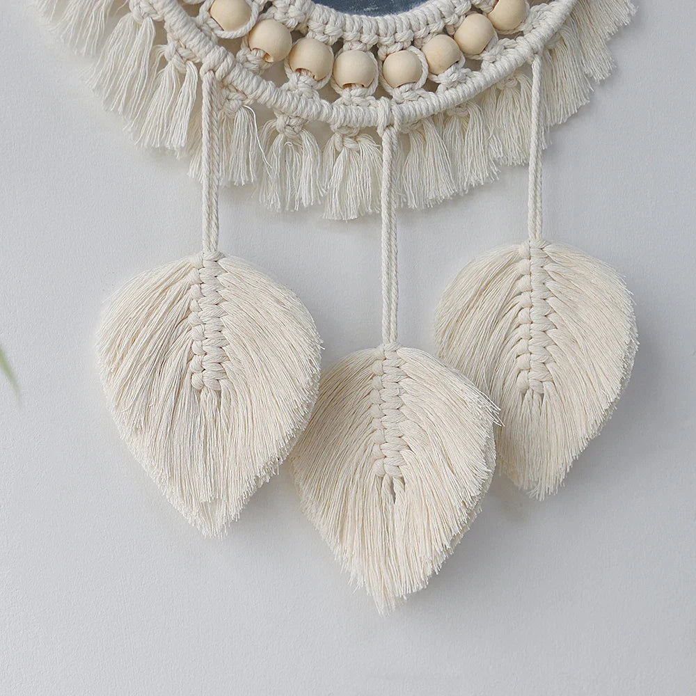 Set di Specchi Macramè con Frangia in Cotone Specchi da Parete Boho Appendibili Autunno 2025 Decorazione Accogliente per Cameretta Regalo per la Casa