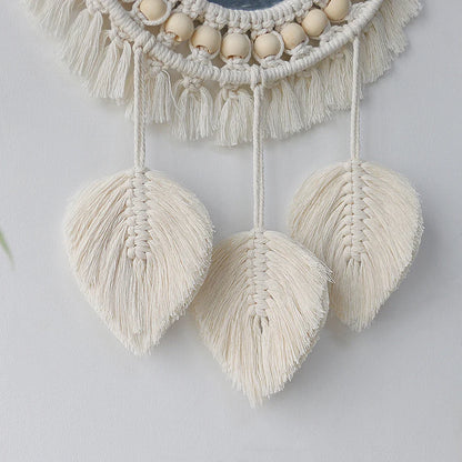 Set di Specchi Macramè con Frangia in Cotone Specchi da Parete Boho Appendibili Autunno 2025 Decorazione Accogliente per Cameretta Regalo per la Casa