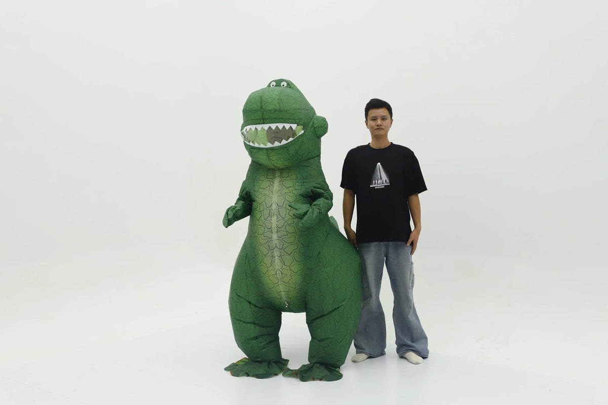 Groen opblaasbaar dinosaurus-mascottekostuum voor volwassenen, personagekostuum voor Halloween en verjaardagsfeest 2026