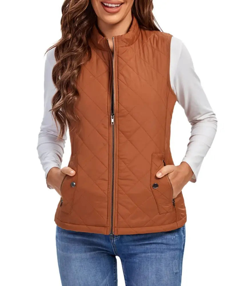 Lightweight Women Quilted Vest - Stand Collar Cotton Winter