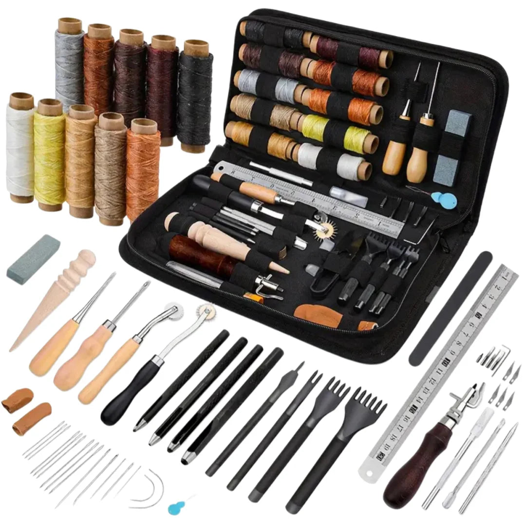 Leder-Nähset All-in-One Lederhandwerkswerkzeug-Set mit Ahlen, Nadeln und Faden, DIY-Geschenkidee