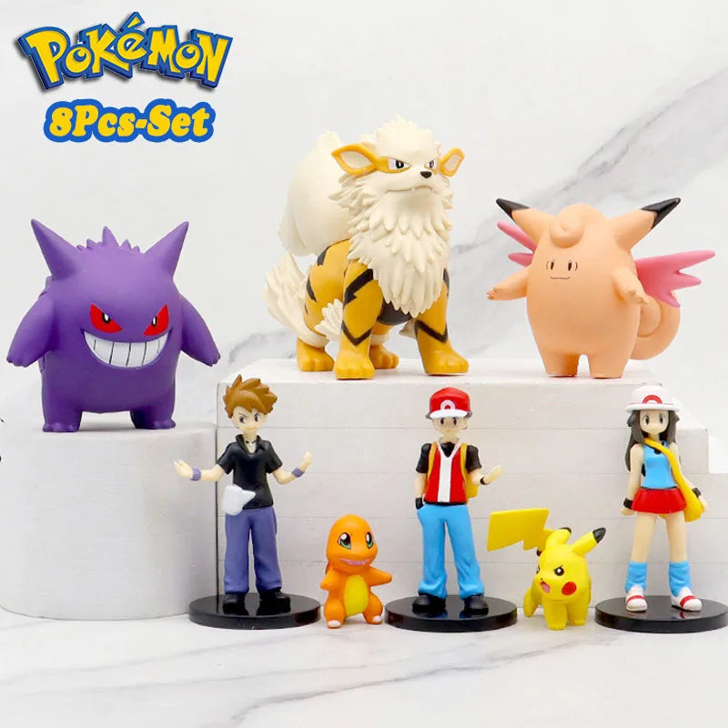 8Pcs Pokemon PVC Action Figures Set - Red, Pikachu, Charizard, Gengar - Collector's Toys & Gifts for Anime Fans   4-9cm (1.5-3.5 icnh)