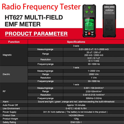Portable 3-in-1 EMF Meter with LCD Display for Electromagnetic Radiation Detection, High-Precision Sensor, and Multiple Measurement Modes-5