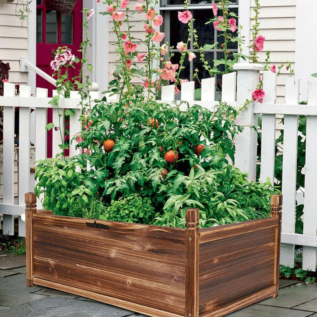 Large Outdoor Wooden Planter Box - Solid Pine Raised Garden Bed for Flowers and Vegetables - Easy Assembly, Dark Brown Finish