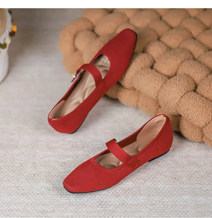 Stretchy Women Mary Jane Flats - Ribbed Knit For Spring