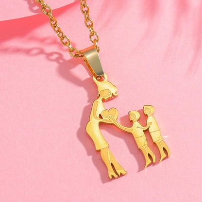 Collana con pendente in acciaio inossidabile argento madre e bambini – Regalo di festa della mamma gioielli in acciaio inossidabile per la famiglia