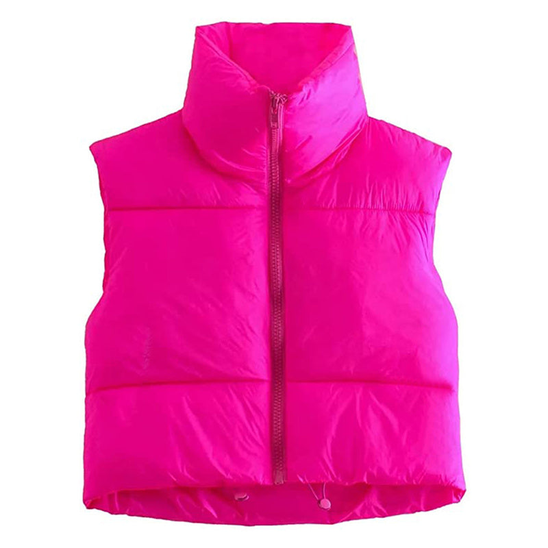 Warm Women’s Puffer Vest - Cropped Boxy, Polyester, Winter