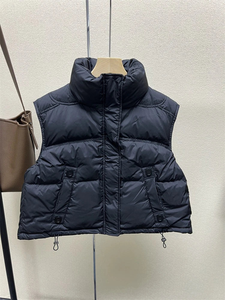 Warm Women’s Down Vest - Stand Collar, Duck Down, Winter
