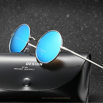 Retro Vintage Round Polarized Sunglasses Men Women Alloy Frame UV400 Black Lens Eyewear