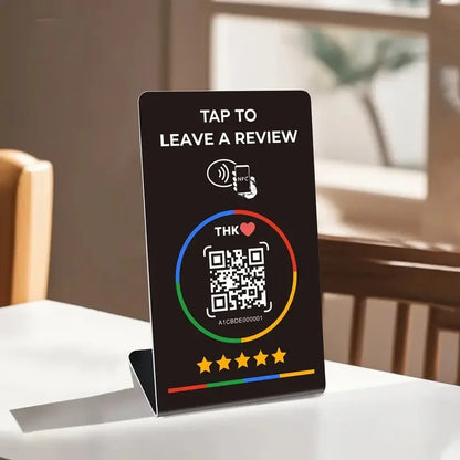 NFC Google Review Tap Card 215 - Programmable 13.56MHz QR Code Table Stand for Business