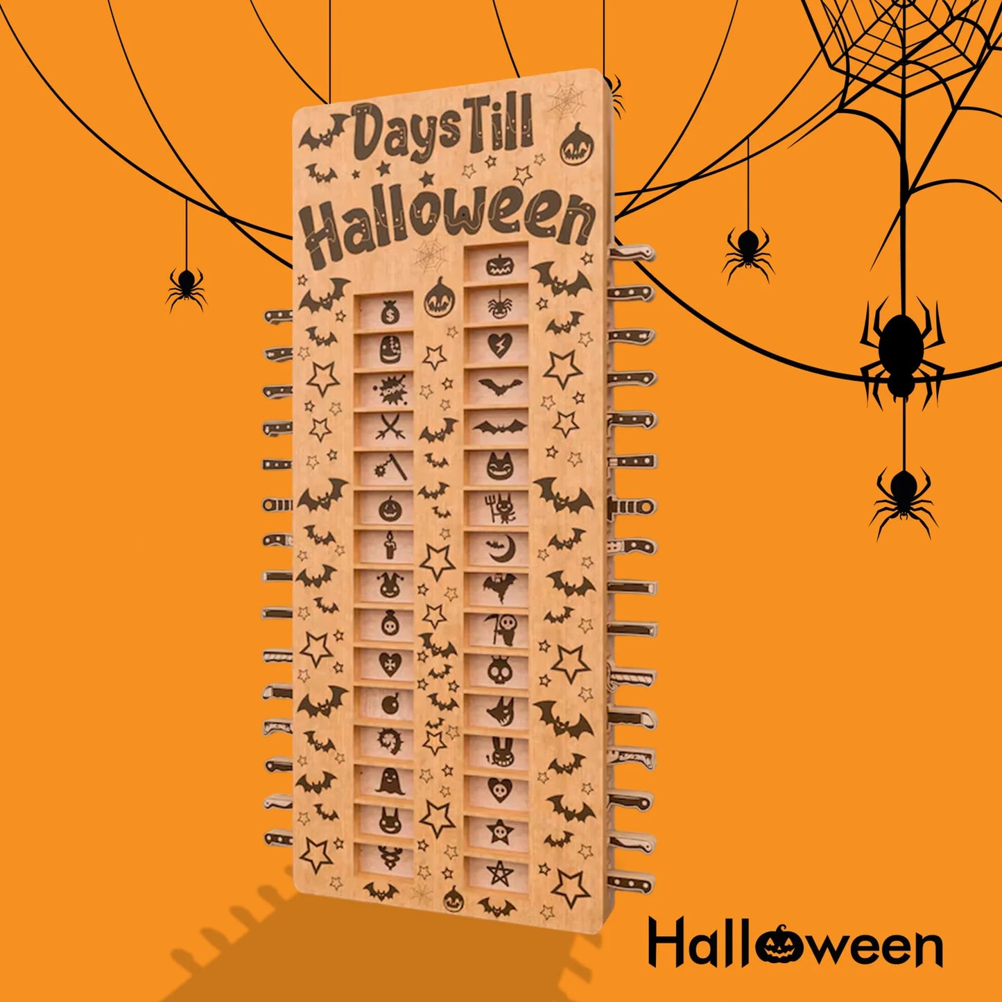 Calendario dell'Avvento di Halloween in Legno 31 Giorni Conto alla Rovescia Artigianale