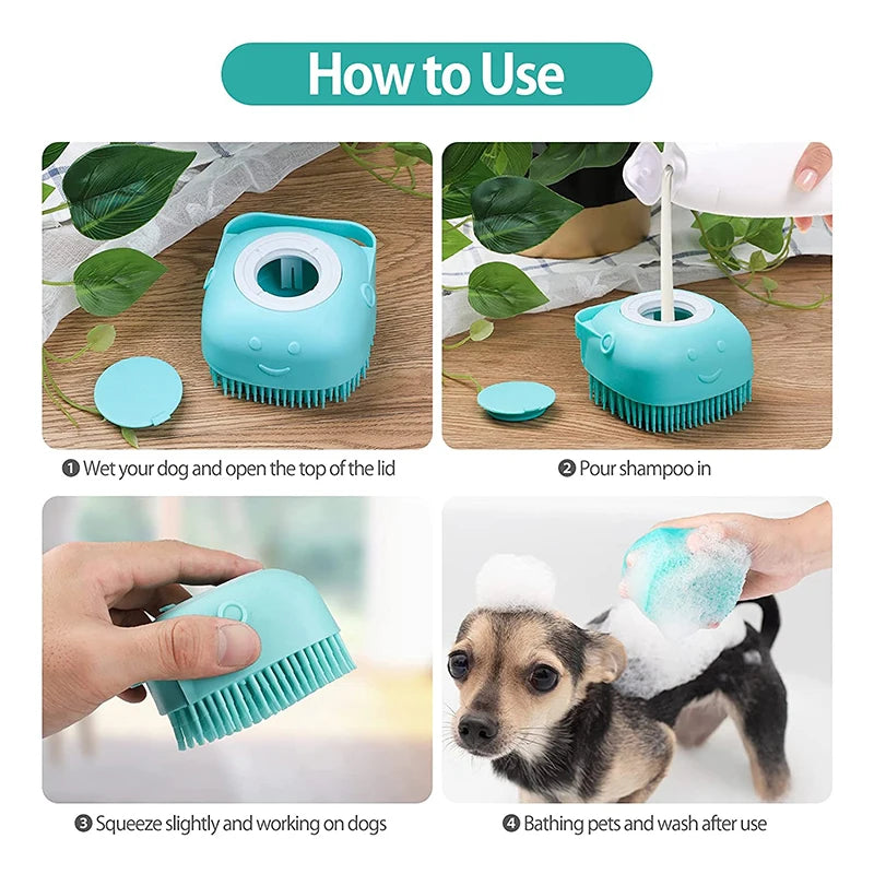 Silicone Dog Grooming Massage Gloves - Pet Bath Brush with Shampoo Dispensing Feature