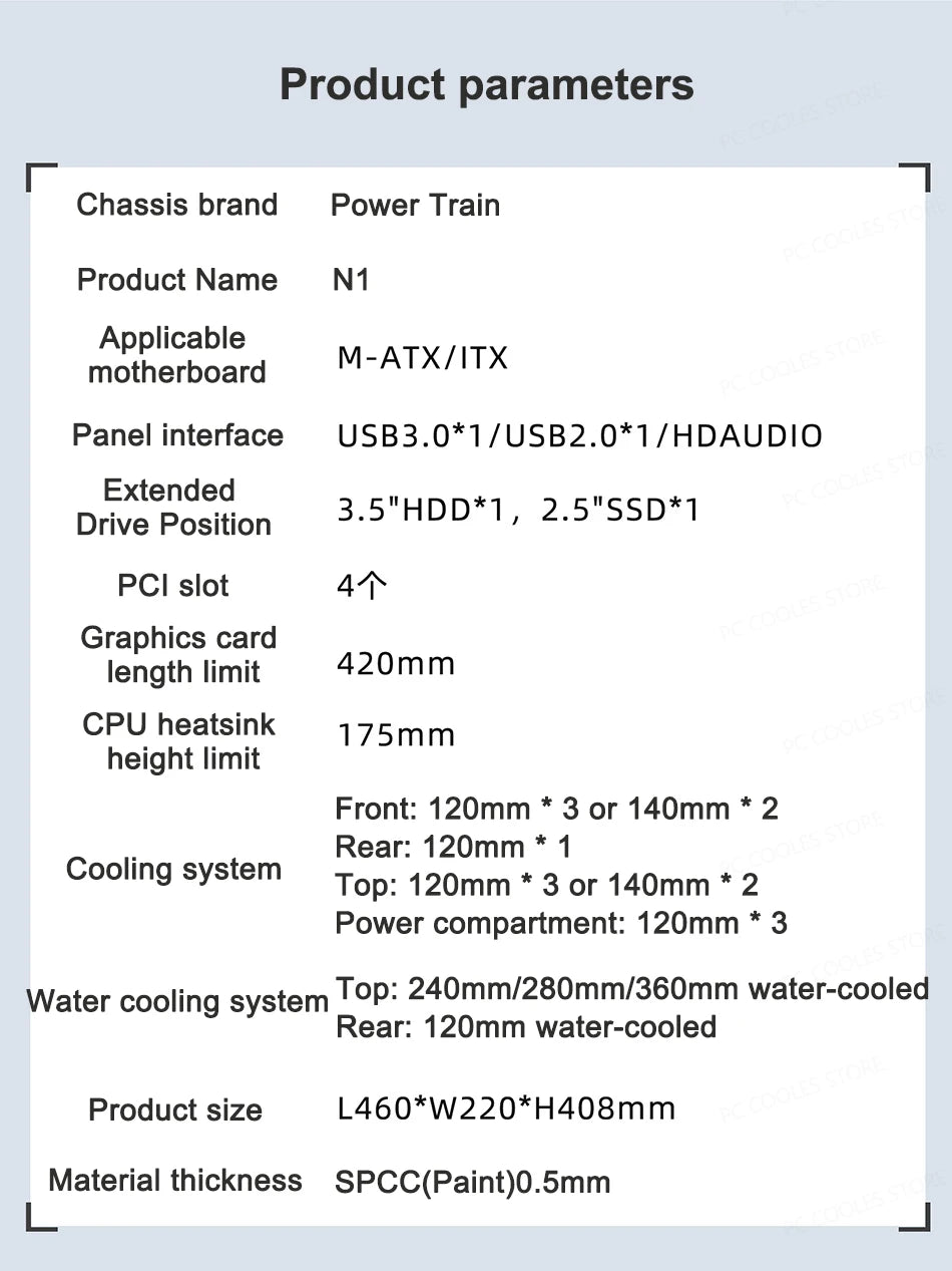 Mini ITX PC kabinet hærdet glas 360mm vandkøling