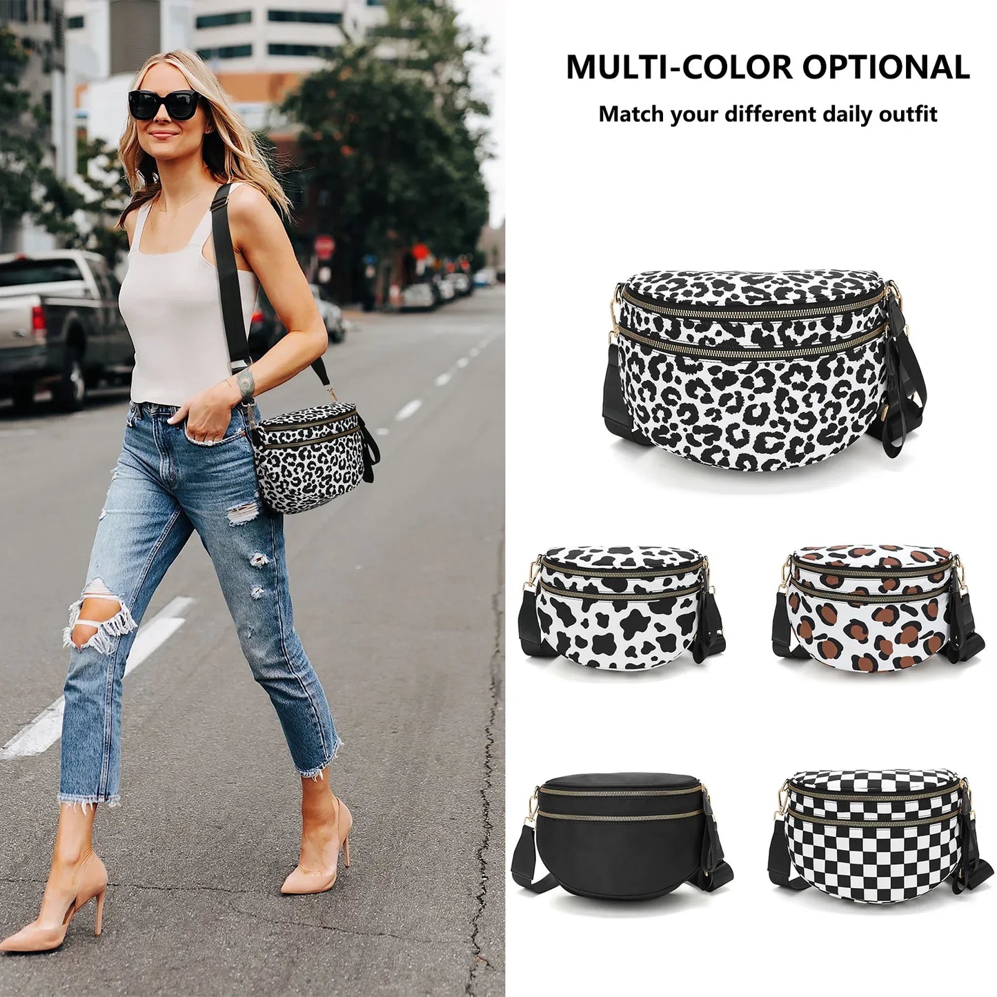 Casual women's checkered fanny pack – large capacity bum bag, adjustable crossbody mommy travel bag
