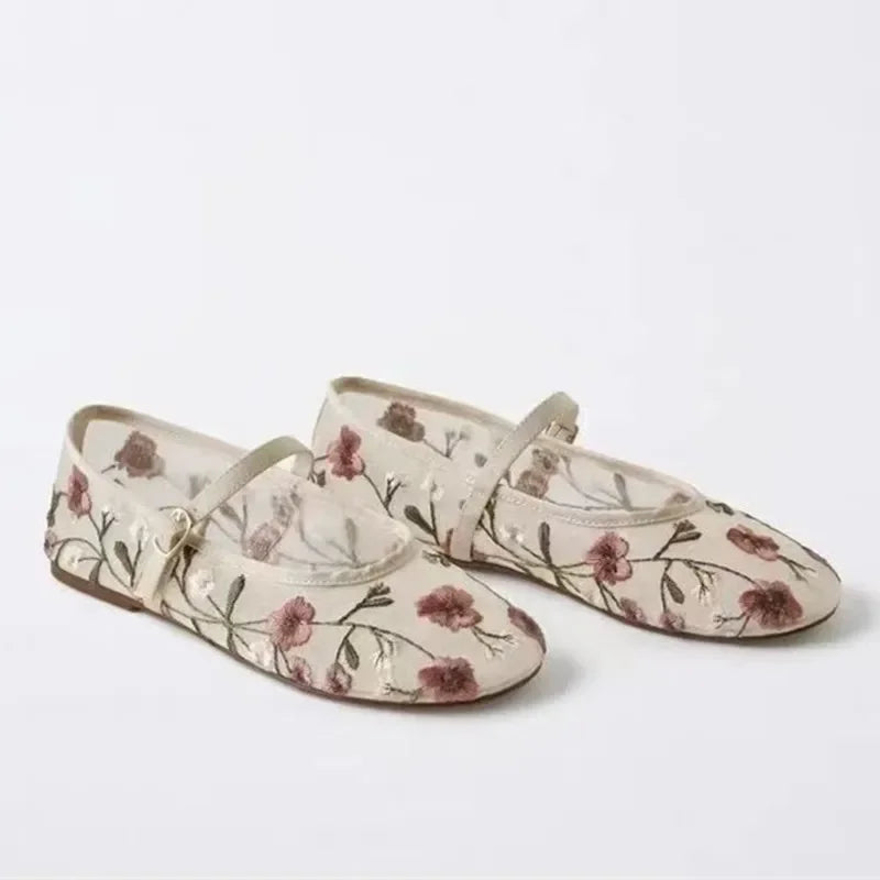 Breathable Womens Ballet Flats - Mary Jane, Mesh, Summer
