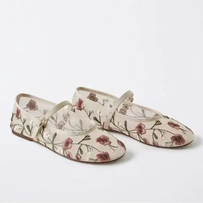 Breathable Womens Ballet Flats - Mary Jane, Mesh, Summer