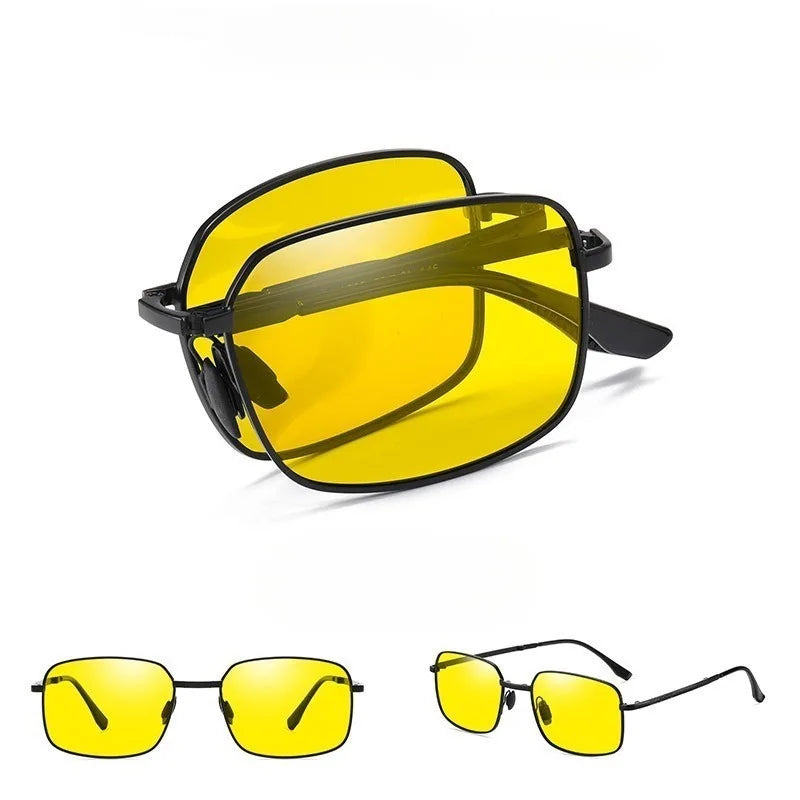 Gafas de sol polarizadas plegables Paquete de 2 Uso dual para conducción día y noche Montura cuadrada que cambia de color Tendencia primavera 2026