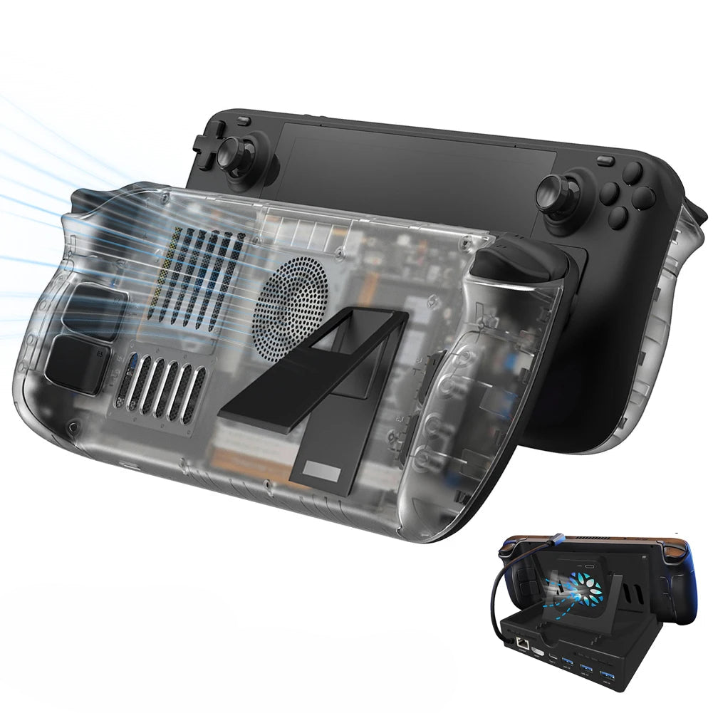 Cubierta trasera transparente para refrigeración de Steam Deck con soporte de soporte