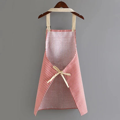 Kitchen Apron Linen Striped Hanging Neck Apron Japanese Style Cooking Gardening Fall 2025 Breathable Adjustable