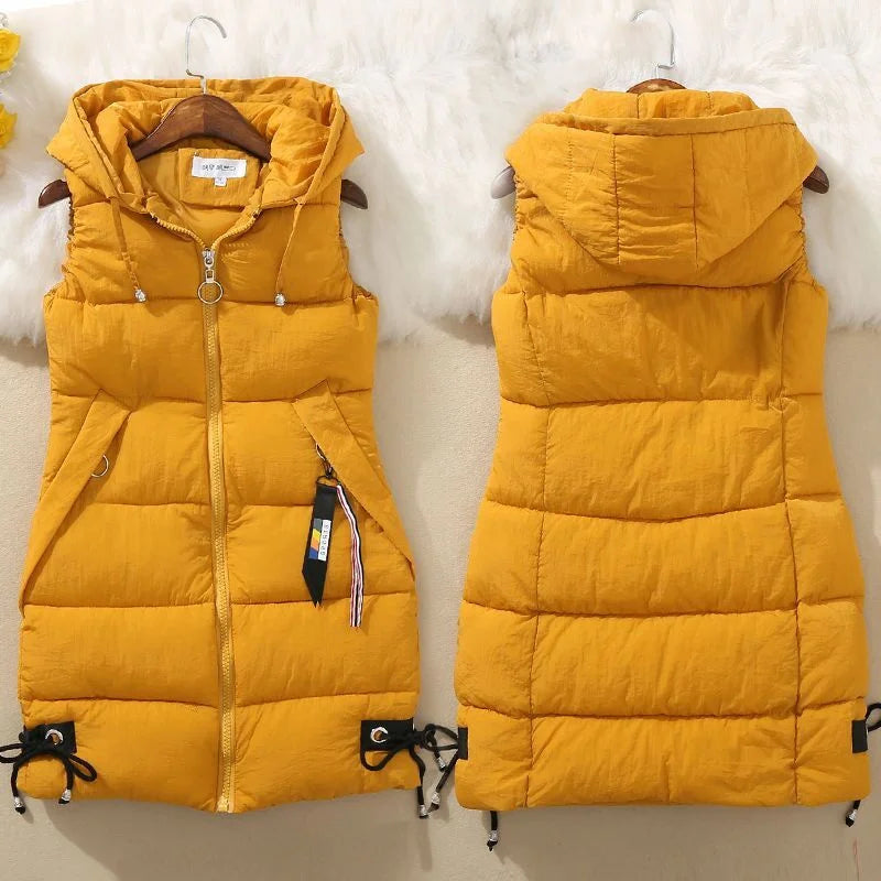 Warm Cozy Women’s Puffer Vest – Long Quilted, Cotton Shell