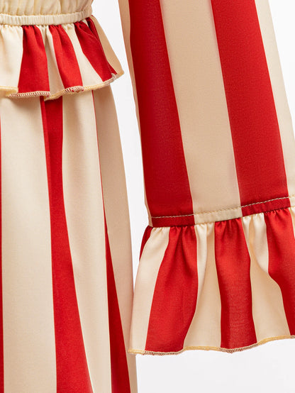 Gestreept jumpsuit voor jongens met circusclownmotief, Halloween-carnavalskostuum, verjaardagsgoochelaarsoutfit voor op het podium 2026